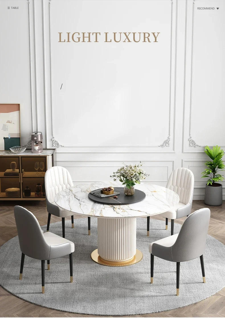 Description Picture 2 of itemLuxury Marble Top Minimalist Round Sliding Dining Table With 4 Chairs For Small Apartment Home Furniture Kitchen Table