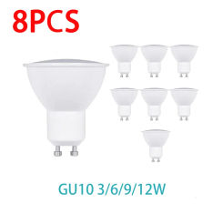 8PCS GU10 LED Spotlight Bulb AC220V 3W 6W 9W 12W  Indoor Lighting Bulb Easy To Install Suitable For Kitchen Living Room