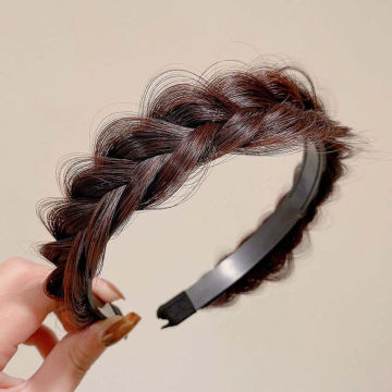 Women Girls Non-slip Braid Hair Accessories Korean Style Wide-brimmed Fishbone Braid Wig Headband Hair Hoop Twist Hairbands