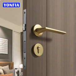 YONFIA A8214R01 Quality Gold Solid Aluminium Interior Door Handle Set Home Bathroom Black Lever Door Handle Locks For Wood Door