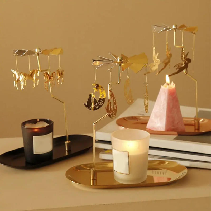 Description Picture 3 of itemGold Romantic Candle Holder Rotating Spinning Candle Holder Wedding Party Decor Metal Tealight Candlestick Without Tray/Tray