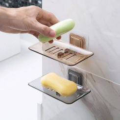 Transparent Soap Rack No Drilling Wall Mounted Layer Soap Holder Soap Sponge Dish Bathroom Accessories Soap Dishes Self Adhesive