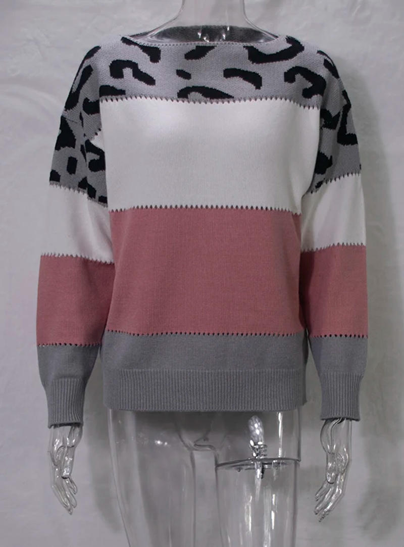 Description Picture 4 of itemLeopard Women's Sweater Fashion Long Sleeve Tops Knitted Pullovers Pink Knitwears Autumn Winter Clothes For Women 2024