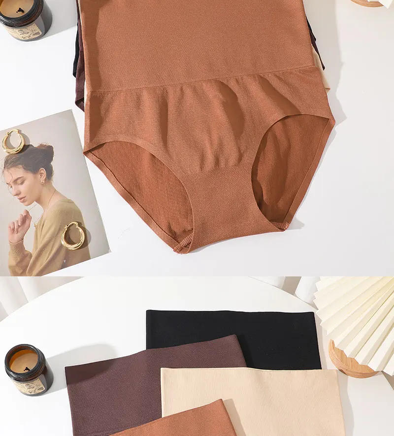 Description Picture 3 of itemFINETOO 3PCS Women's High Waist Underwear Classic Solid Color Hip Lift Panties Comfortable Large Size Underwear Tight Belly Pant