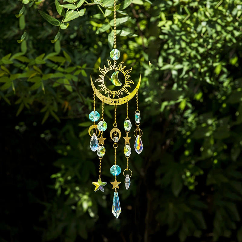 Description Picture 2 of item1pc star moon wind chime pendant cross border exclusive crafts garden decoration pendant sun catcher