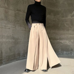 2024 Spring Double Layer Patchwork Vintage Casual Wide Leg Pants Men Women Harajuku Street Fashion Pantskirt Trousers