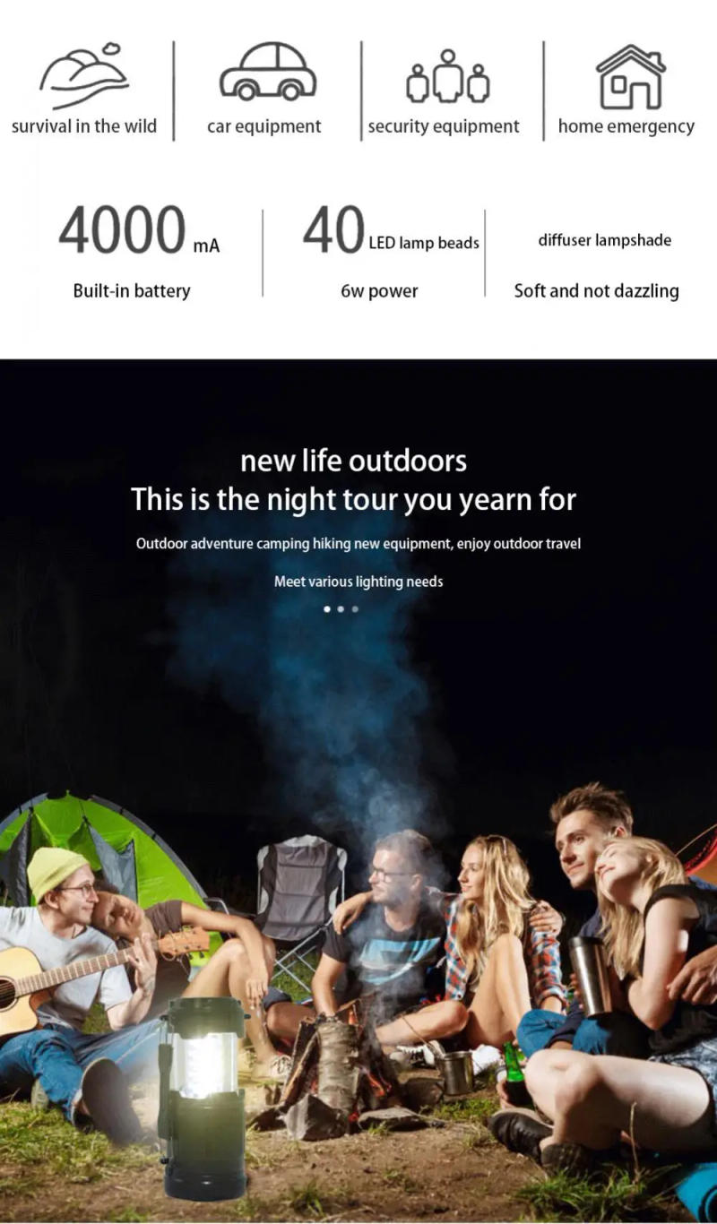 Description Picture 2 of itemMini COB Tent Lamp LED Portable Lantern TelescopicTorch Camping Lamp Waterproof Emergency Light Powered By Working Light Without