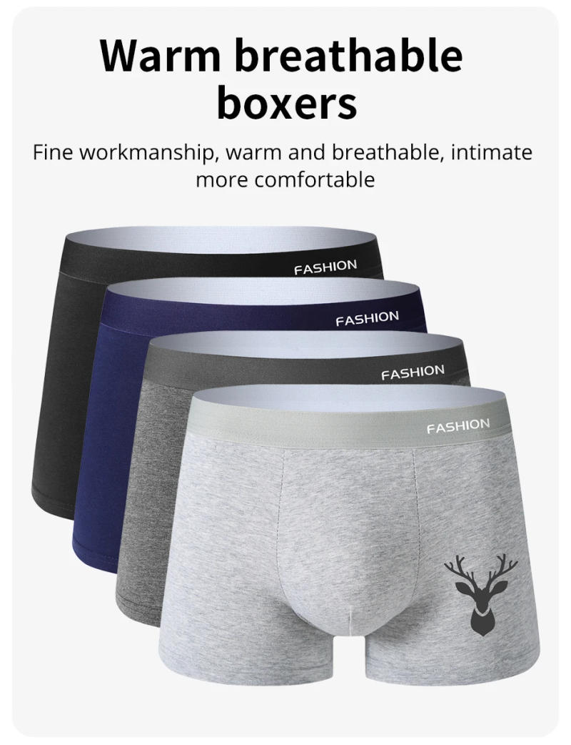 Description Picture 4 of item4pcs boxer men's underwear, soft sports breathable four-season men's underwear, trendy fashion pop print boxer underwear