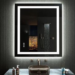 24”X30“ RGB LED Bathroom Mirror with Lights Large Anti-Fog Dimmable Smart Lighted Bathroom Vanity Mirror Multiple Light Modes