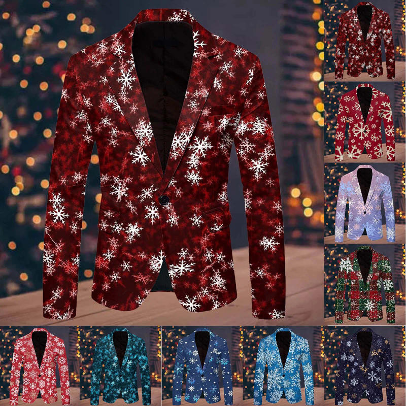 Description Picture 2 of itemAutumn And Winter New 3d Fun Printed Suit Coat Christmas Men'S Casual Suit Coat Multi-Color Fashion Leisure Printed Pocket Suit