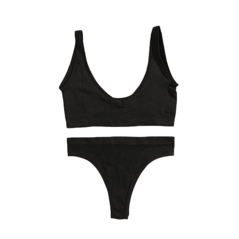 Description Picture 5 of itemV Neck Seamless Bra Set Women Sexy Lingerie Set Small Cup Bras Crop Tops Low Waist Thongs Female Ribbed Fitness Underwear Set