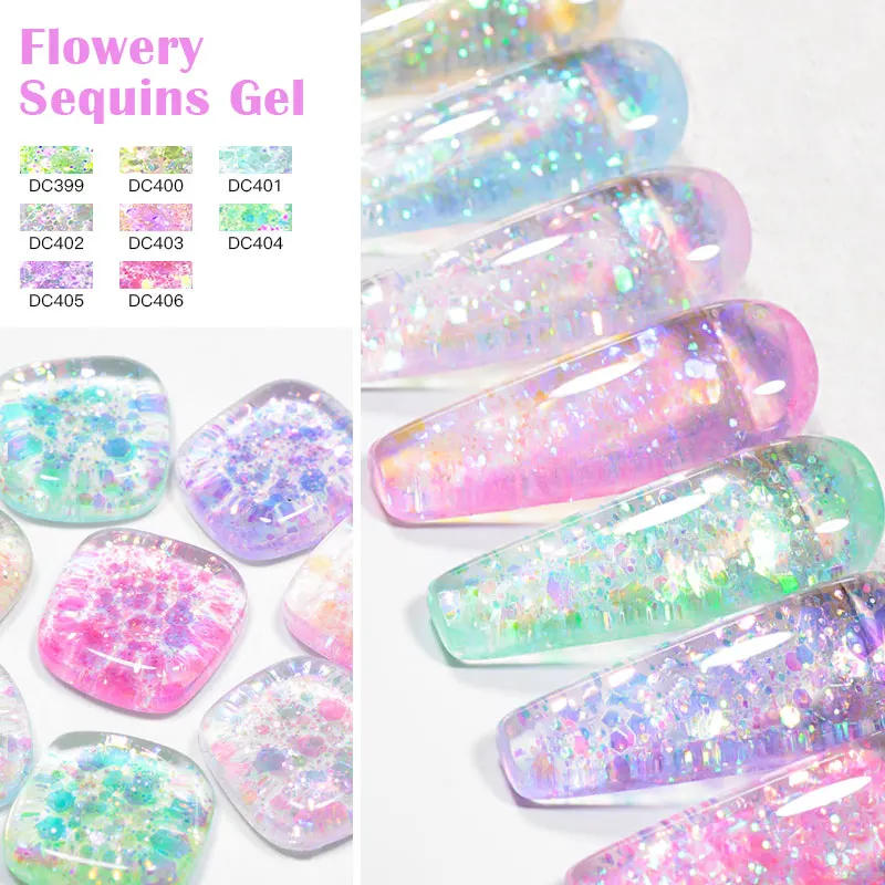 Description Picture 4 of item7ml Flowery Glitter Sequins Gel Nail Polish Shiny Sparkling Color Semi Permanant Soak Off Manicure Nail Art Varnish