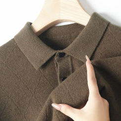 Men 100% Wool Plaid Pullovers 2024 Autumn Winter Warm Thicked Turn-down Collar Pure Wool Man Sweaters