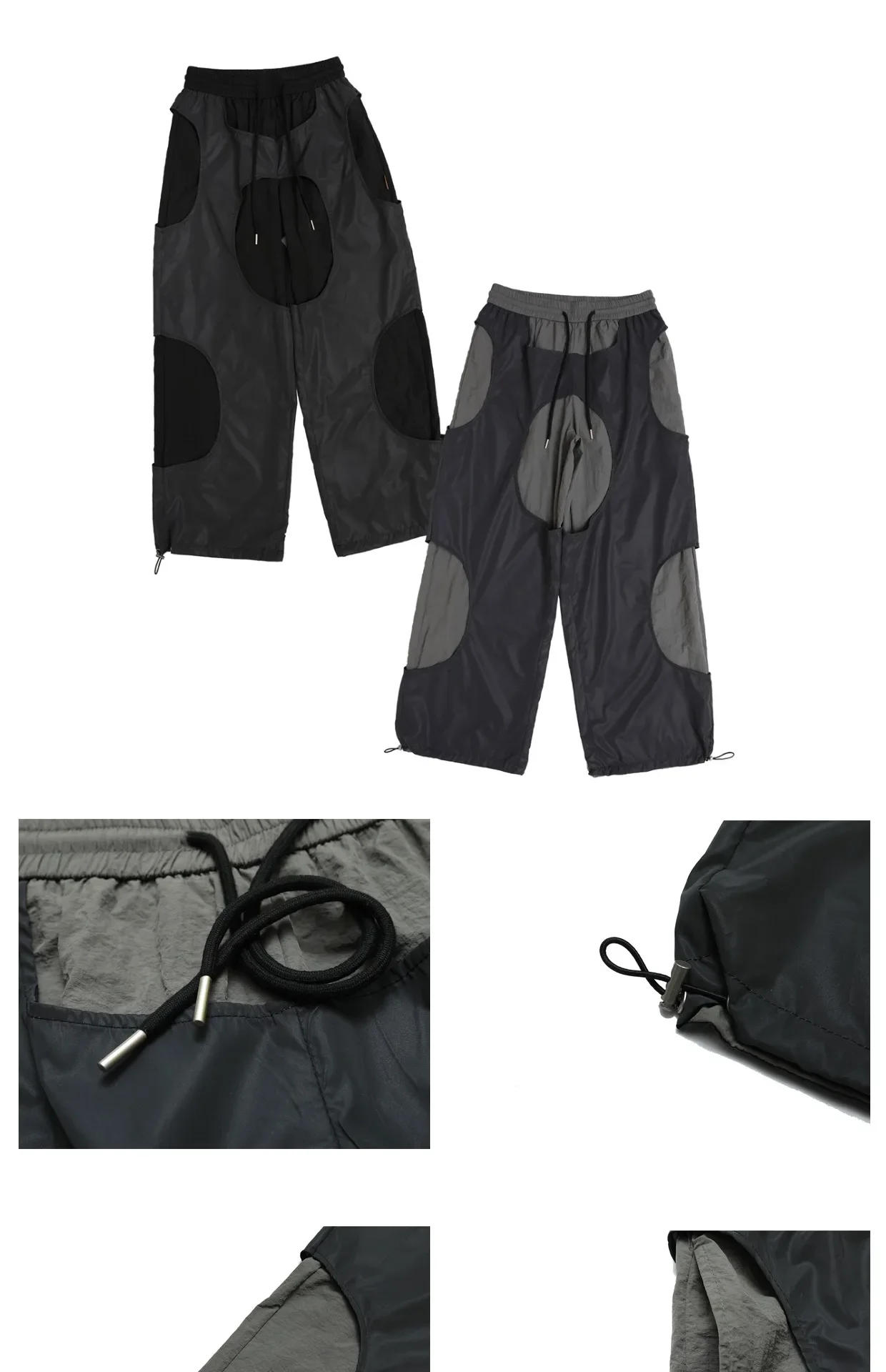 Description Picture 4 of itemAmerican Retro Hollow out Stitching Reflective Drawstring Fake Two Pieces Design Loose Wide Leg Sports Casual Pants