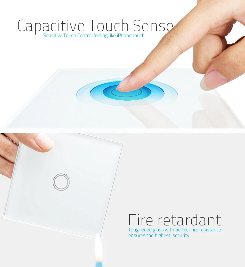 Description Picture 5 of itemTouch Light Switch With EU Wall Socket Black 1 Gang 1 Way Led Interruptor Crystal Dark Blue Backlight Wallpad Home Improvemet