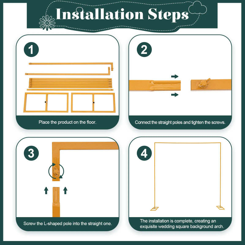 Description Picture 4 of item9.8FTx9.8FT Square Backdrop Stand Yellow Wedding Arches for Ceremony Rectangular Metal Balloon Arch Stand Adjustable Garden