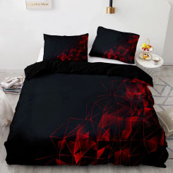 Red Glowing Polygonal Grid Pattern Bedding Set, 135×200 Duvet Cover Set With Pillowcase, 260×220 Quilt Cover，Black Blanket Cover