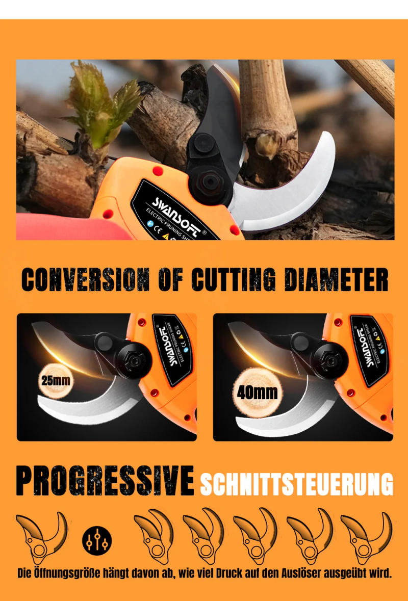 Description Picture 5 of itemSWANSOFT 8605 Pruner Garden Tools Electric Shears Cutting Wooden Branches 40mm Lithium Battery