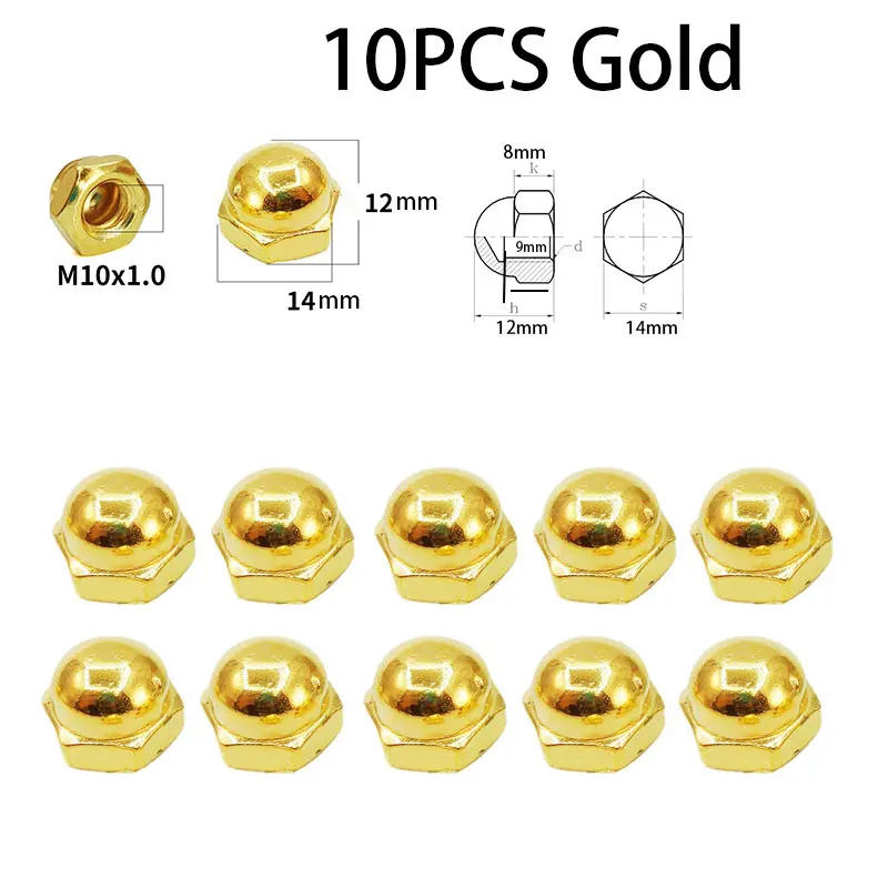 Description Picture 2 of item10PCS/Lot M10 Nut Half Round Ball Head Decorative Screw Cap Hexagonal Cap Screw For Lamp Tooth Tube Nut Gold Silver