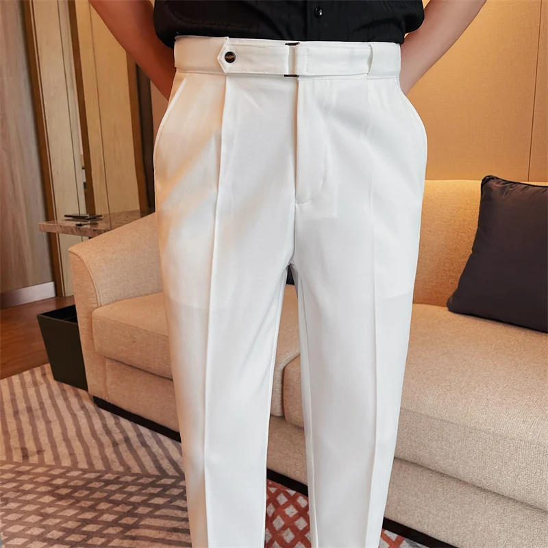 Description Picture 5 of itemHigh Quality Solid Color Casual Pants Men Business Social Suit Pant Versatile Cropped Pants Office Work Wedding Party Trousers