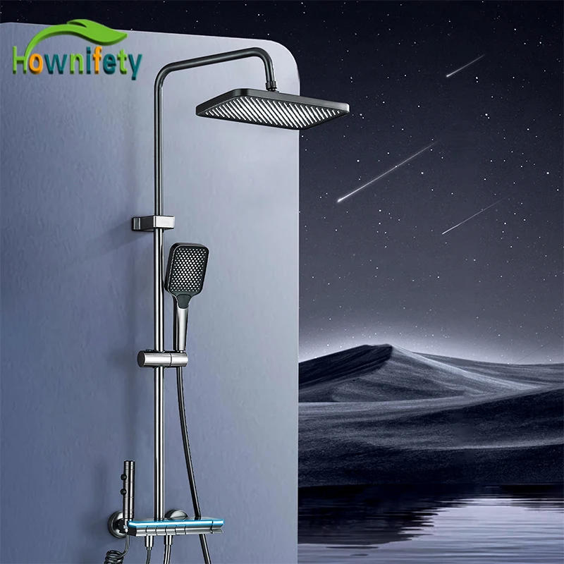 Description Picture 2 of itemAluminium Alloy Gray Bathroom Shower Set LCD Digital Display Smart Tech System Shower Bidet 4 Function Shower Wall