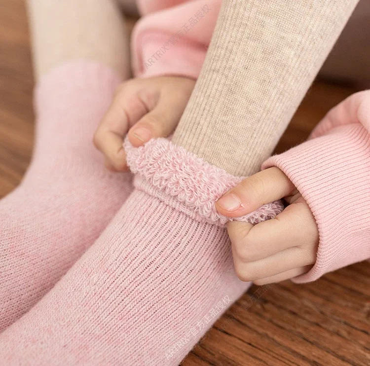 Description Picture 2 of itemBaby Wool Cashmere Sock for Baby Boy Girl Solid Color Warm Thicken Fleece Calf Furry Kid Sock for 0-6 Year Children Baby Stuff