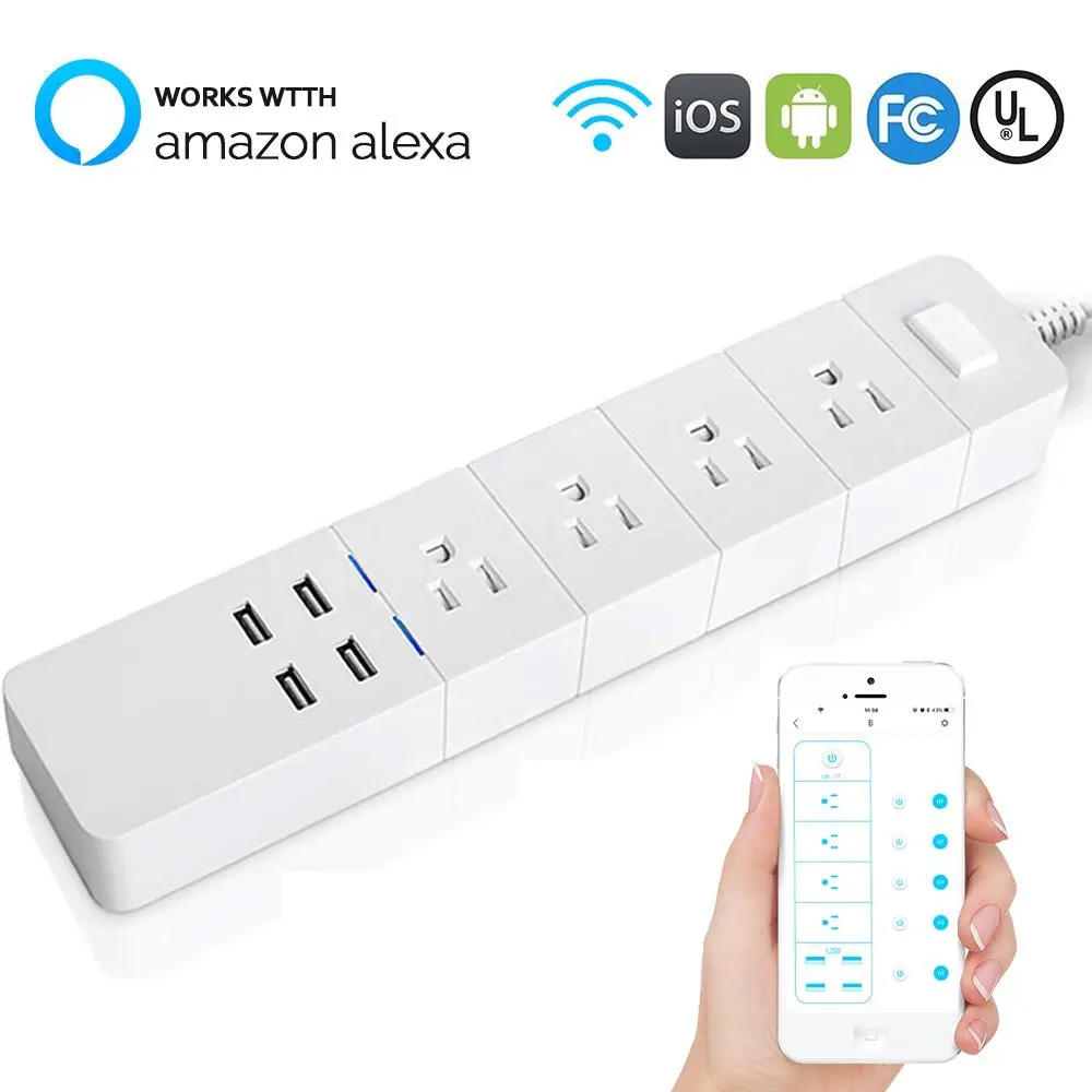 Description Picture 5 of itemWiFi Smart Tuya Power Strip USB Surge Protector 4 US Outlet Plug Socket 1.8m Extension Cord Remote Control by Alexa Google Home