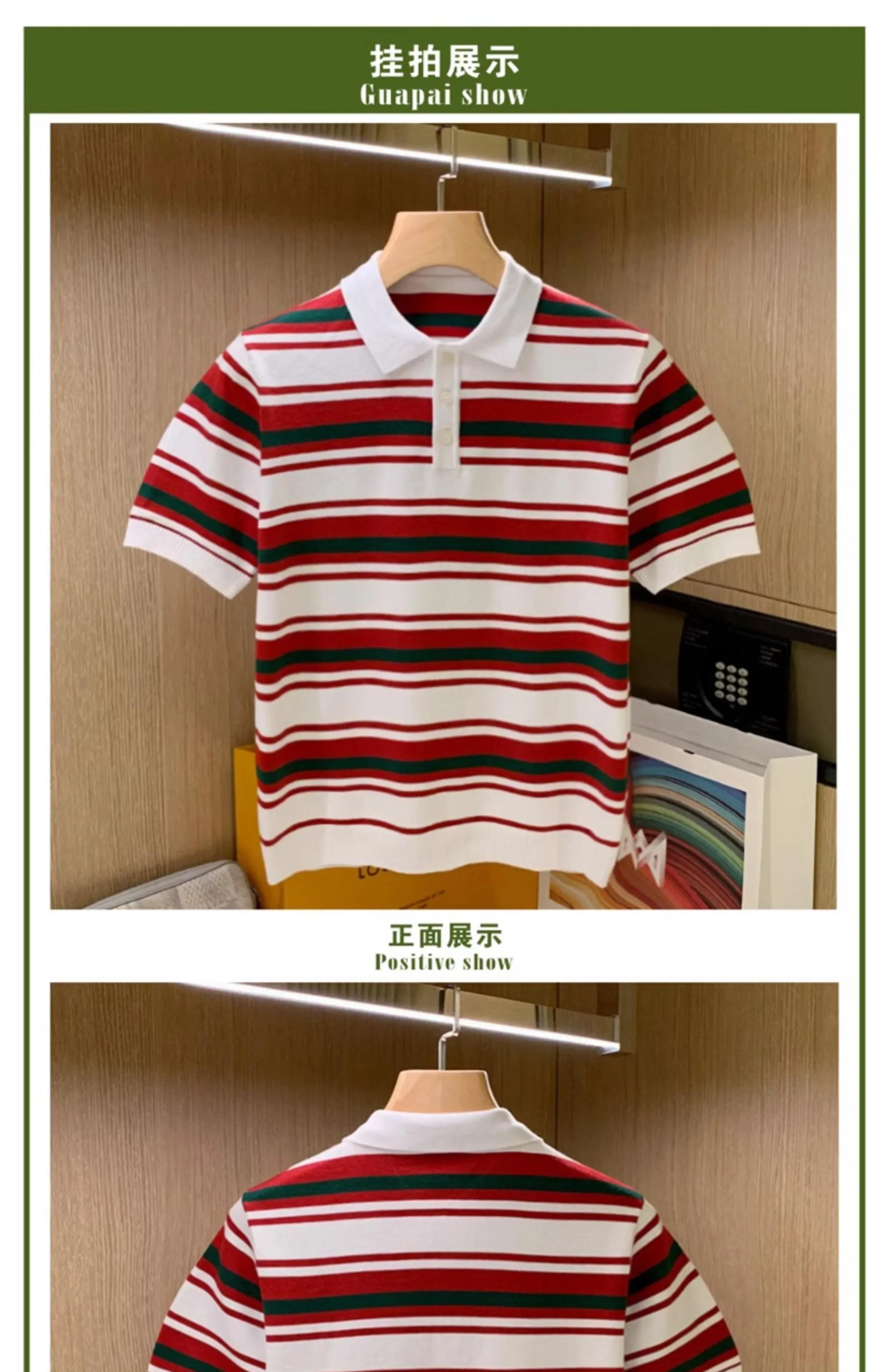 Description Picture 2 of itemSummer Fashion Striped Knitted Sweaters Short Sleeve Tees Tops Men Polo Shirt Casual Lapel Contrast Color Polo Shirt Retro W23