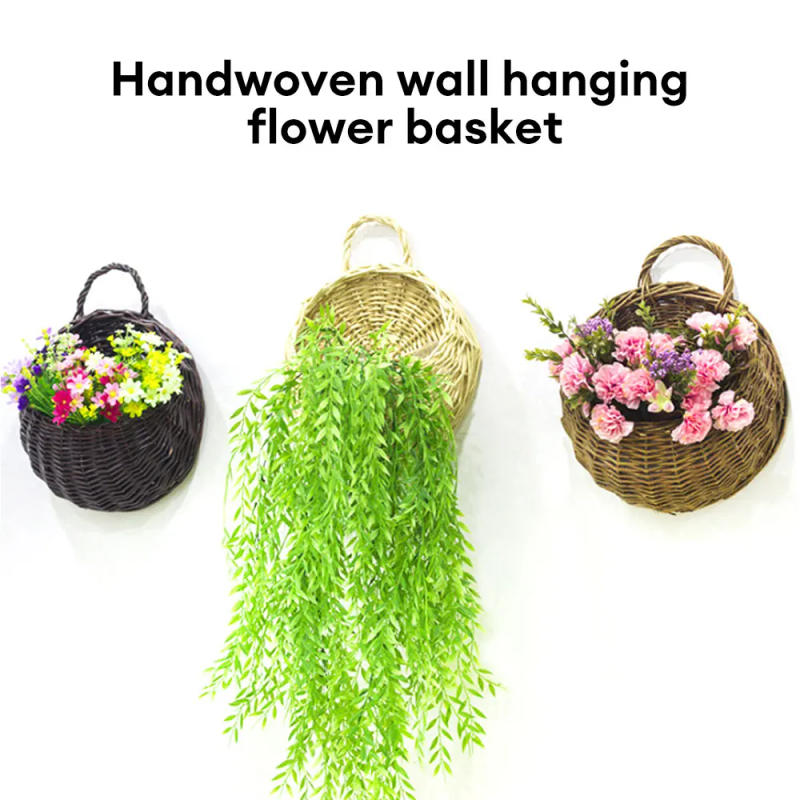 Description Picture 6 of itemWall Mount Rattan Basket Handmade Wicker Flower Pot Hanging Woven Vase Baskets Cachepot For Garden Balcony Home Decor
