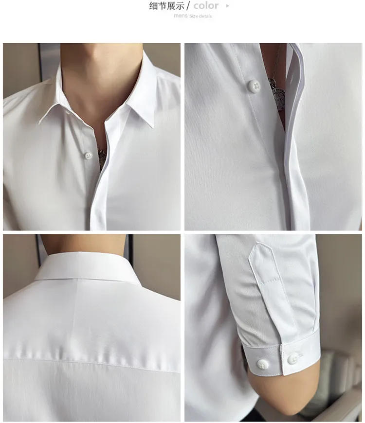 Description Picture 4 of itemHigh Quality Solid Shirts for Men Clothing Korean Slim Fit Men Casual Shirts Half Sleeve Streetwear/Night Club/Prom Tuxedo 4XL