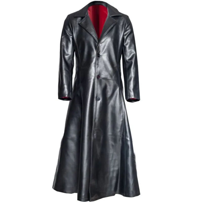 Gothic Lapel Collar Long Coat Leather