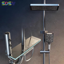 Shower System Thermostatic Piano Key Bathroom Faucet Set with Digital Display Ambient Light Shower Set with 12" Rain Shower Head