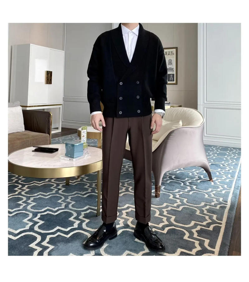 Description Picture 4 of itemNew 2022 Spring Autumn Original Korean Style Men's Design Knitted Cardigan Trendy Solid Color Versatile Knitted Top V-neck