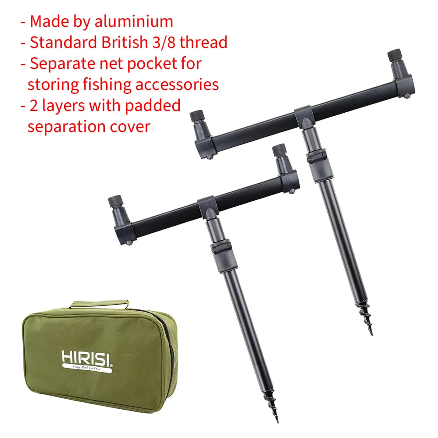 Description Picture 4 of itemHirisi Carp Fishing Tackle Bag with Buzz Bar Carryall Luggage with Bank Sticks Rod Pod Size 20x33x10cm