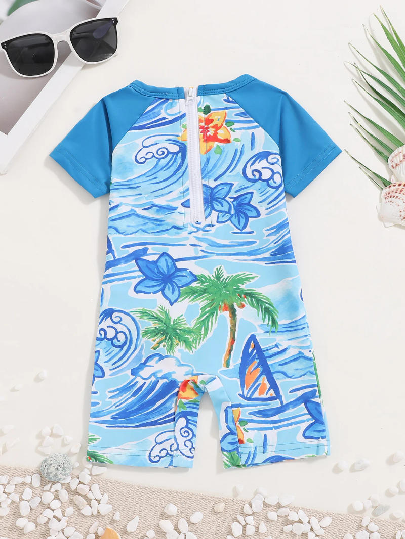 Description Picture 3 of itemSummer Swimsuit Vacation Travel Swimming Casual Comfortable Short Sleeve Shorts Romper Baby Boy Cartoon Print