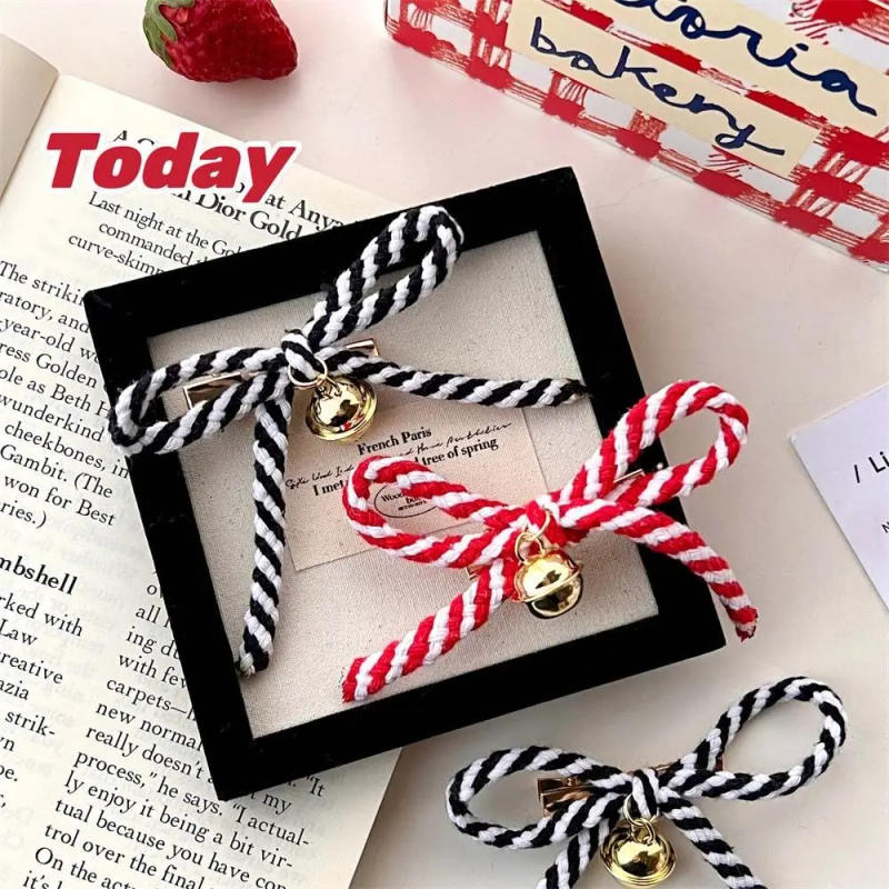 Description Picture 4 of itemStripe Bowknot Hair Clip Hair Side Clip Korean Style Sweet Barrettes Hair Accessories Ponytail Clip Bow Duckbill Clip
