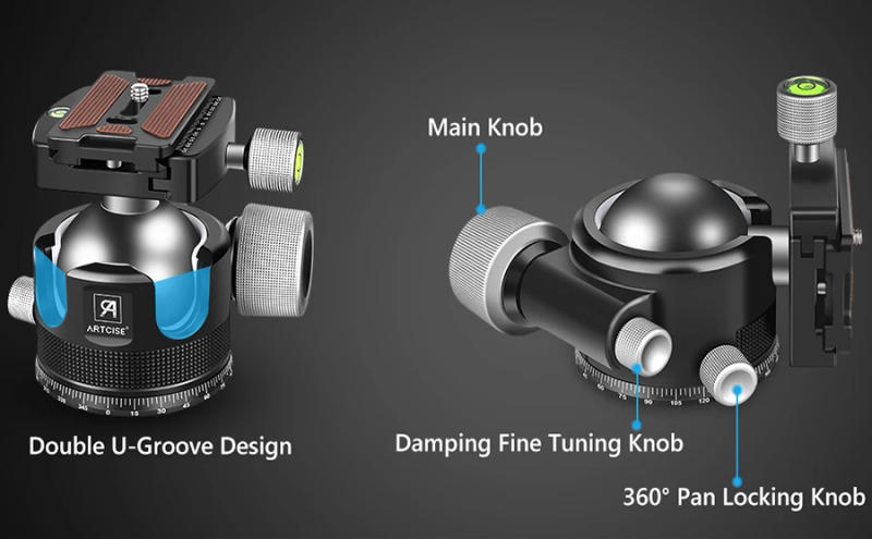 Description Picture 4 of itemARTCISE 44mm/55mm Low Profile Tripod Ball Head, All Metal CNC Heavy Duty Tripod Head for DSLR Camera Tripod Monopod Load 40kg
