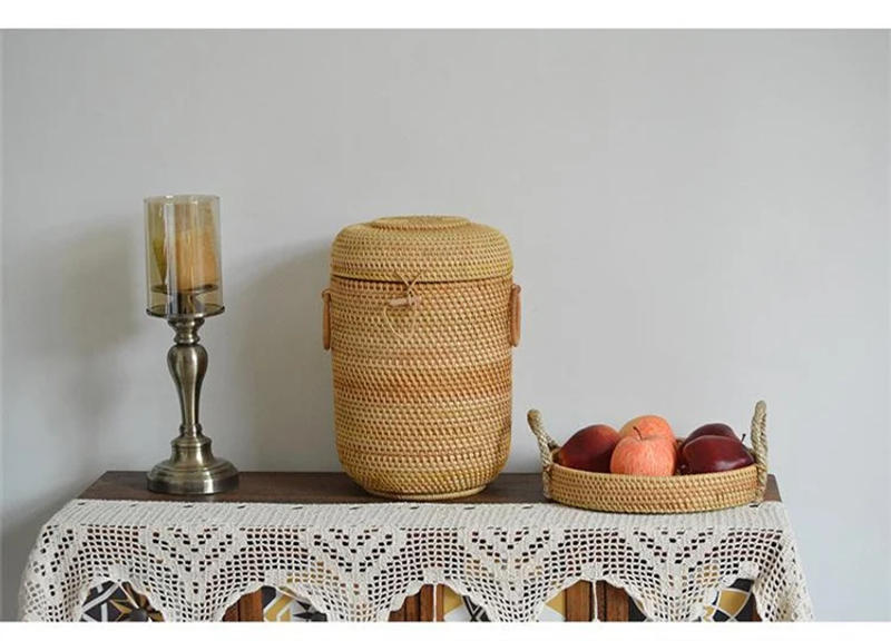 Description Picture 6 of itemHandwoven Rattan Tea Storage Box With Lid Puer Tea Bag Organizer Green Tea Caddy Can Snack Canister Food Container Kongfu Teaset