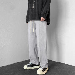 Men Sweatpants Gym Workout Fitness Cotton Trousers Casual Fashion Sports Pants Stripe Design Loose Wide Leg Straight Bottom