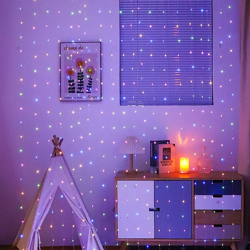 Description Picture 2 of item1pc Christmas Curtain LED String Lights with Remote Control USB Plug Hanging Light Decor Wedding Bedroom Holiday New Year 2025