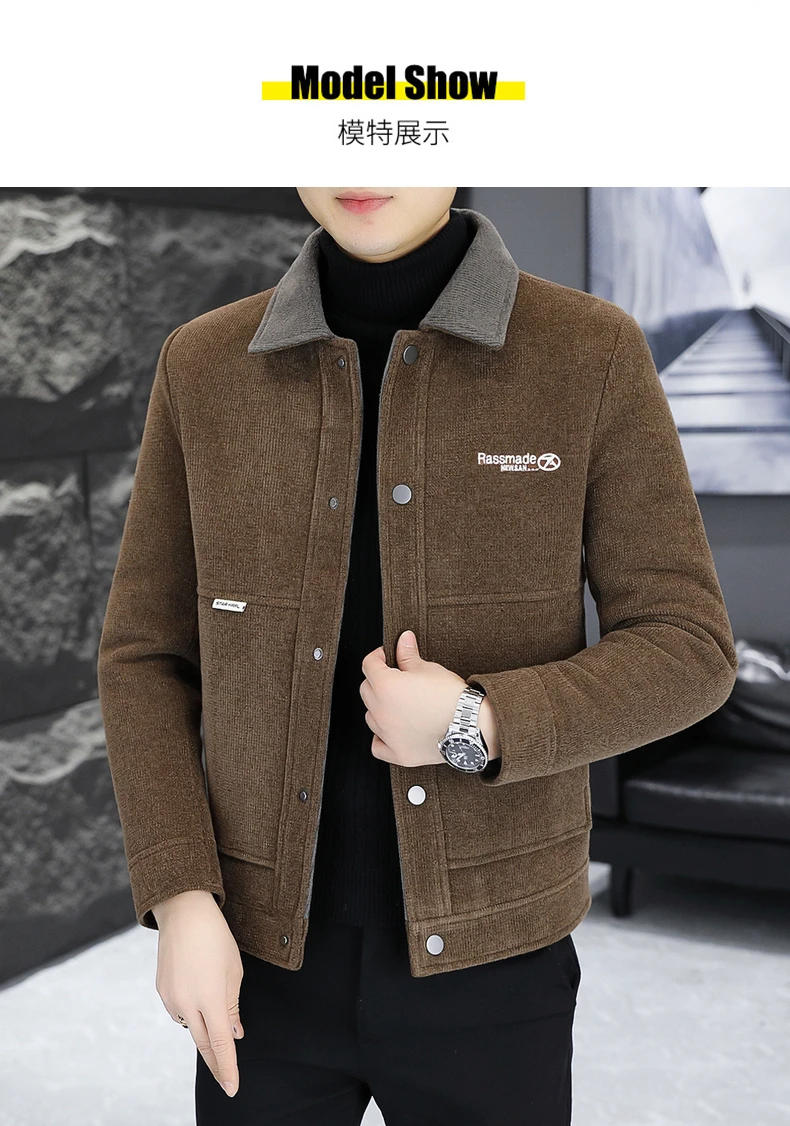 Description Picture 5 of itemHigh Quality Winter Solid Color Woolen Jacket for Men Thickened and Warm Trench Coat Casual Business Streetwear Overcoat 2023