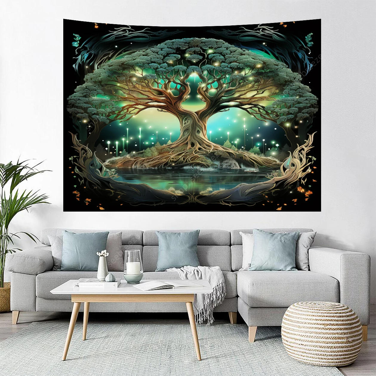 Description Picture 5 of itemTrippy Psychedelic Tree Of Life Tapestry Wall Hanging Room Decor Aesthetic Wishing Tree Large Mandala Witchcraft Boho Tapestries