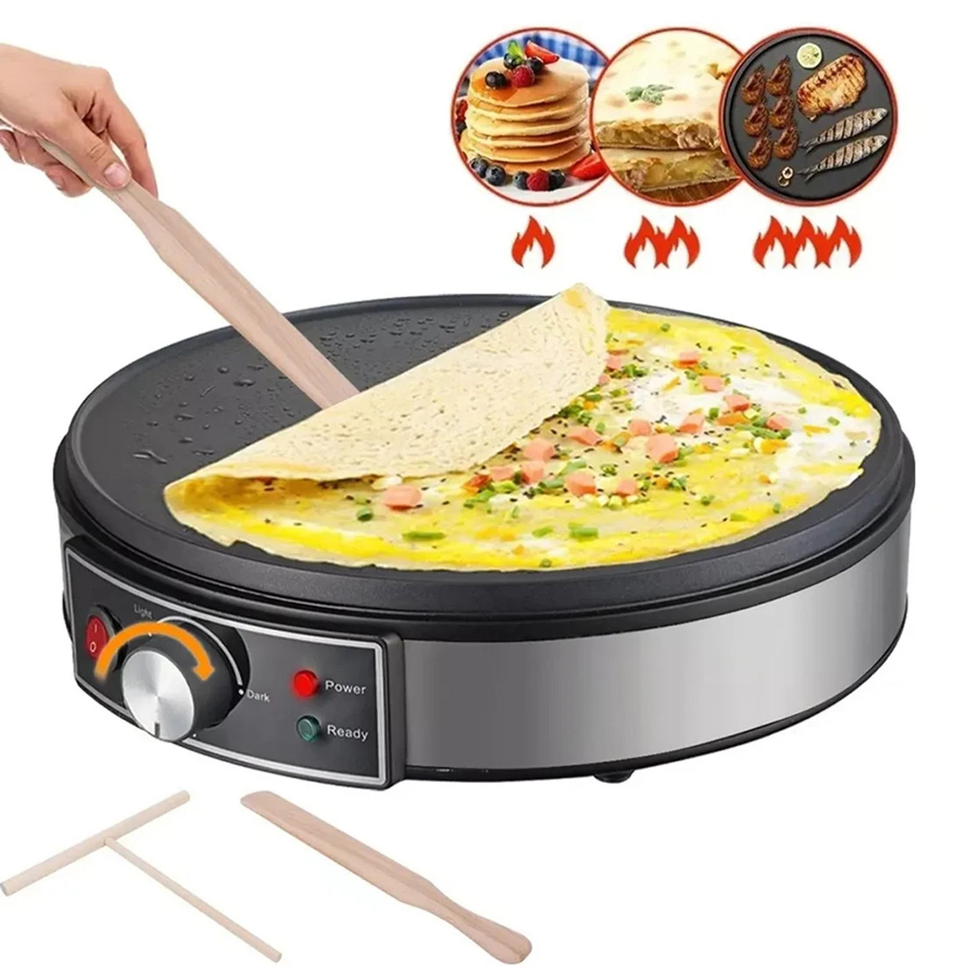Description Picture 3 of itemElectric Griddle Crepe Maker Cooktop - Nonstick Griddle Crepes Maker with LED Indicator Lights  Adjustable Temperature Control