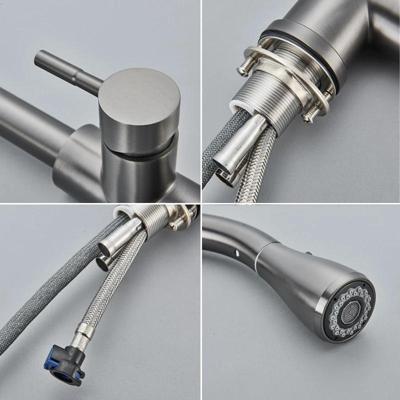 Description Picture 6 of itemShinesia Pull Out Gourmet Kitchen Faucets Brass Kitchen Sink Faucet Single Lever Mixer Tap Stream Spray Head Black/White/Gold