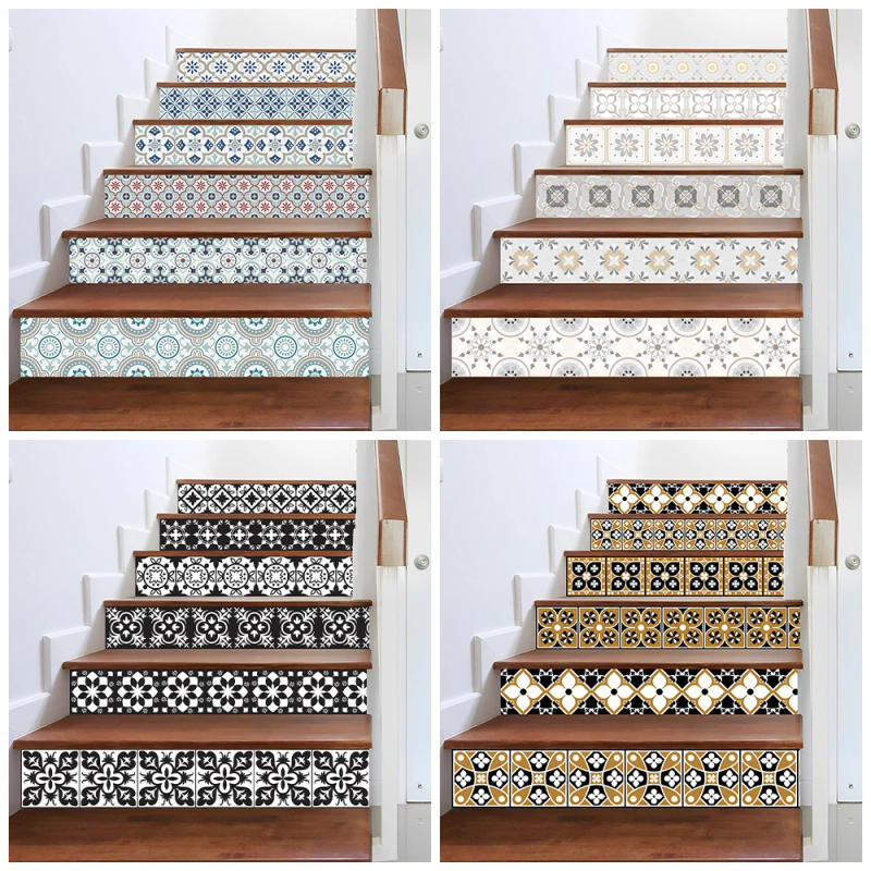 Description Picture 2 of itemMoroccan Abstract Tile Stair Sticker Wall Art Decals Home Decoration, Waterproof Removable Geometric Staircase Trends Cover