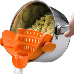 LMETJMA 6 Color Universal Clip on Strainer Adjustable Silicone Strain Pot   Strainer Colander For Pasta Fruit Vegetable JT-007