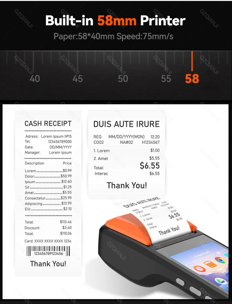 Description Picture 5 of itemAndroid POS Printer 58mm Bluetooth Thermal Receipt Printer 57mm Portable Terminal Point Of Sale System All in One Impressora