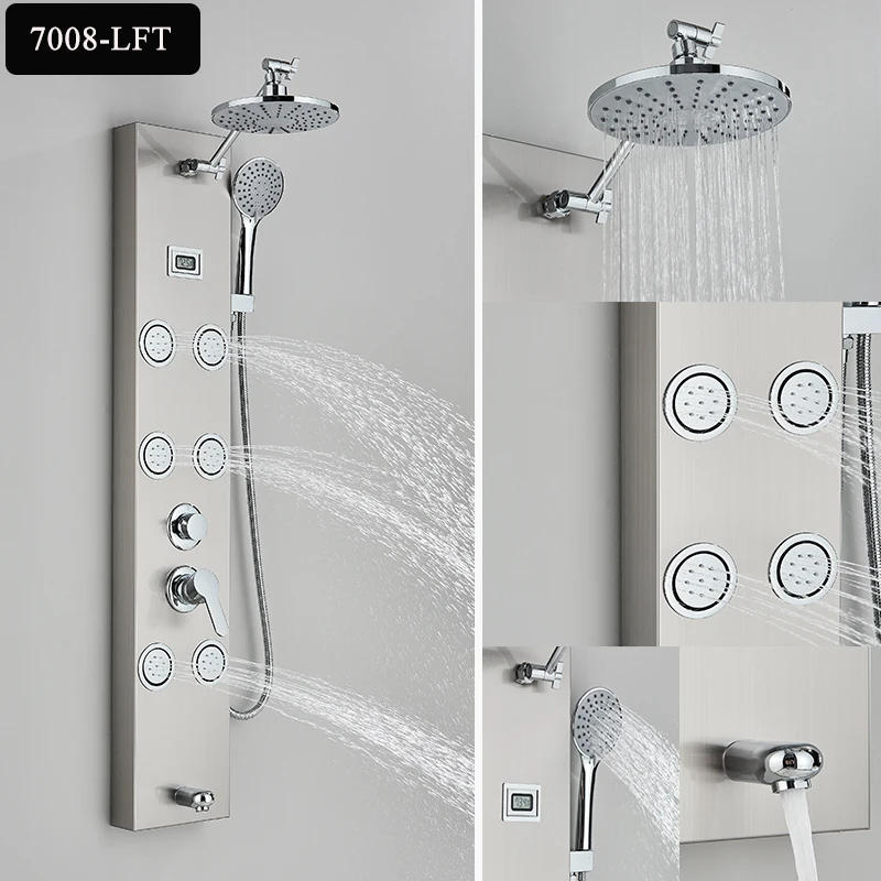 Description Picture 3 of itemLED Light Shower System Bath Shower Column Black Rain Waterfall Shower Panel Bidet Faucet with Handshower Massage Jets Spout