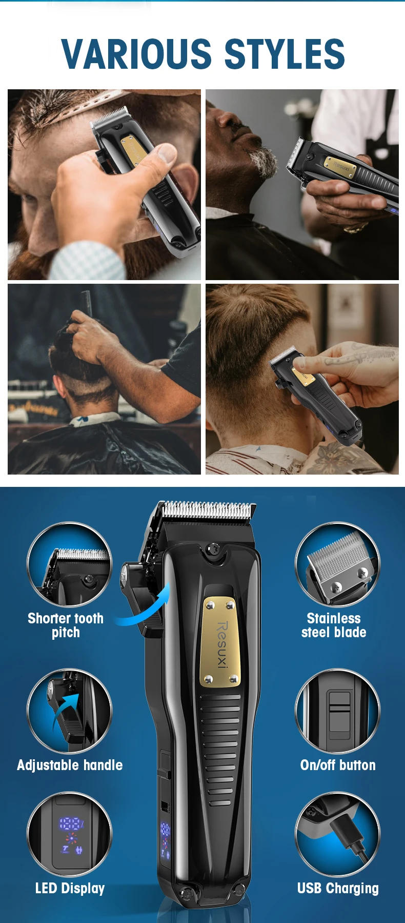 Description Picture 3 of itemRESUXI D9 High Power Oil Head Electric Trimmer Hair Salon Household HairClipper Men's Professional Electric Haircut Grooming Kit