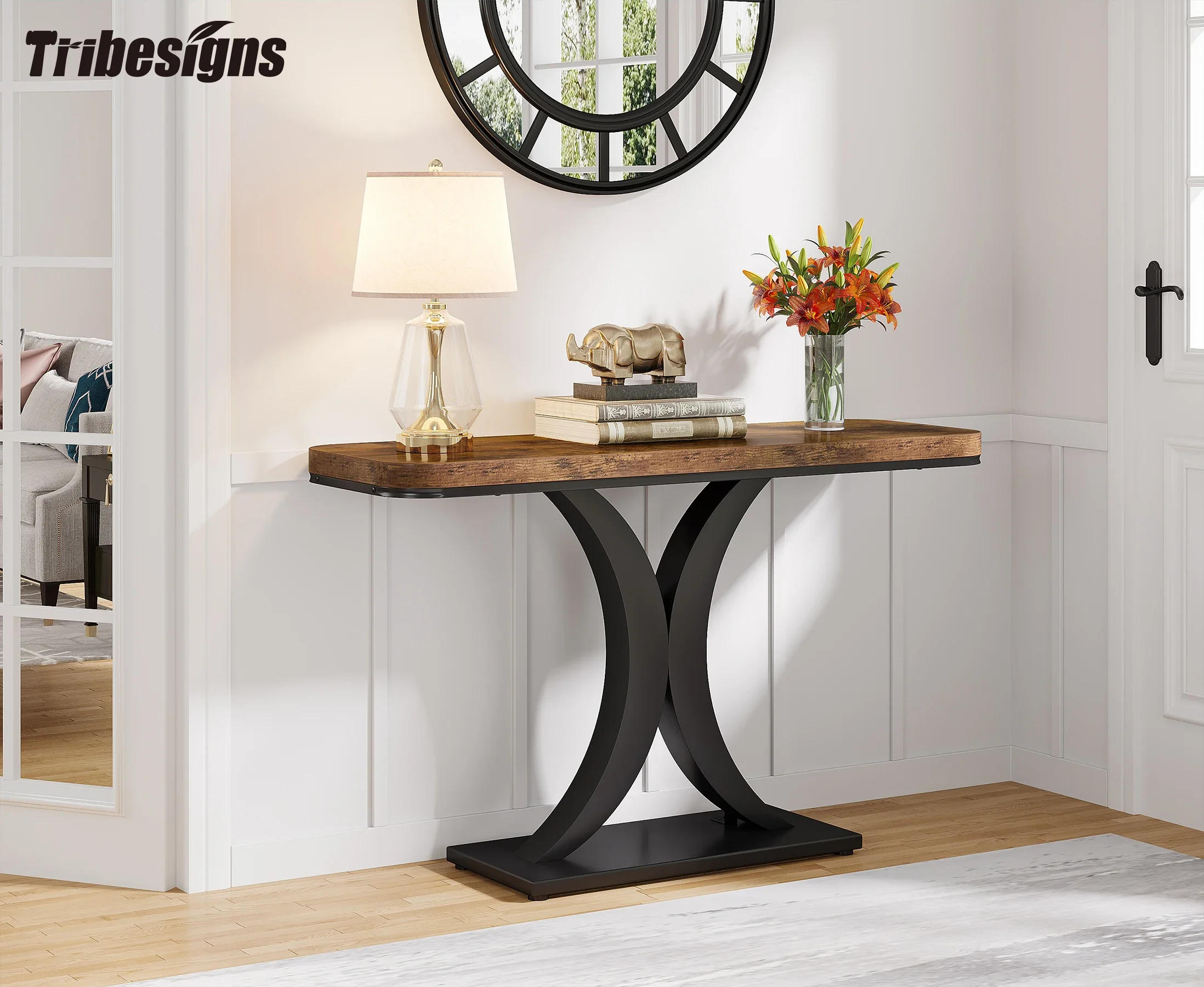 Description Picture 2 of itemTribesigns Industrial Console Table, 40 inch Narrow Entryway Foyer Table with Geometric Base, Rustic Hallway Accent Table